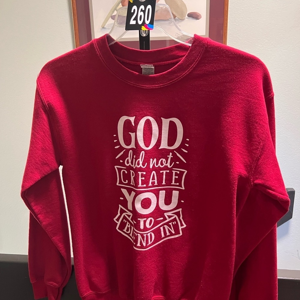 Gildan Red Graphic Sweatshirt “ God Did Not Create You To Blend In “  #260DAGO